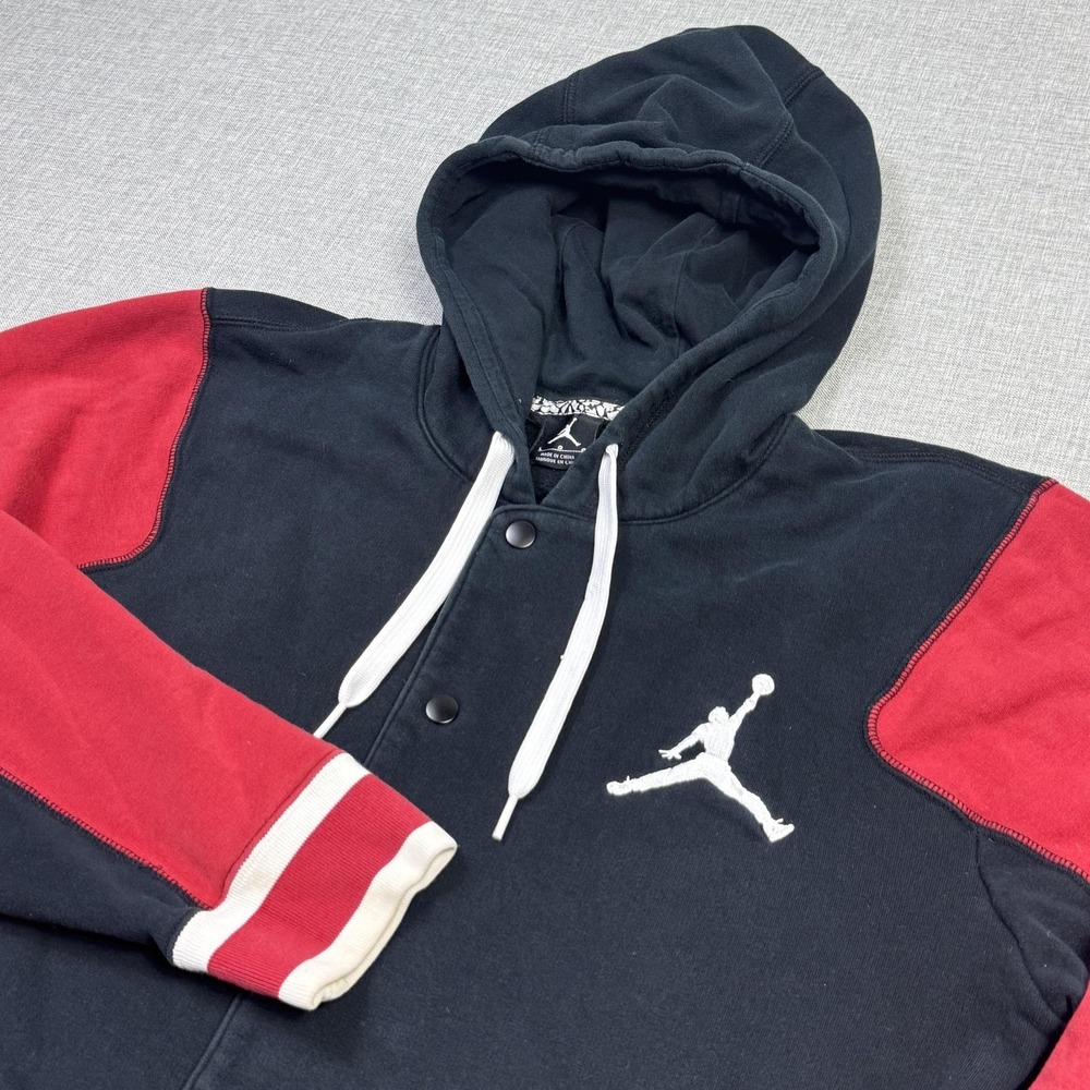 Nike Jordan Fleece Hoodie Mens Large Black Snap Front Hooded Pockets Heavyweight